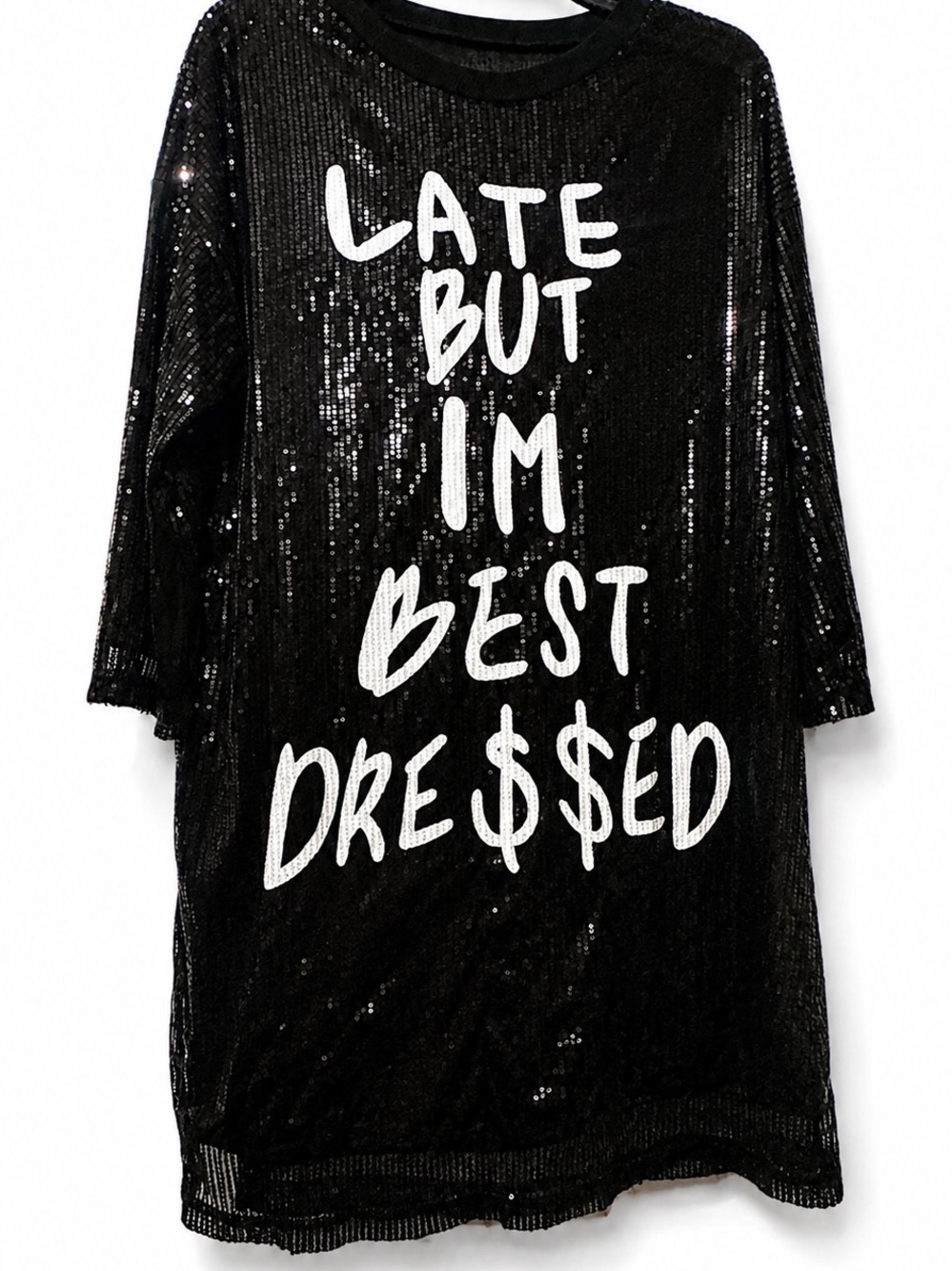 Sequin Graphic Shift Dress - Black